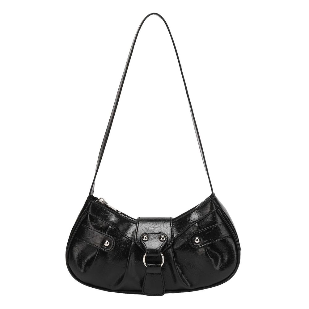 Glossy Buckle Studded Hobo Bags Pu Leather Clutch Shoulder Strap Tote :3